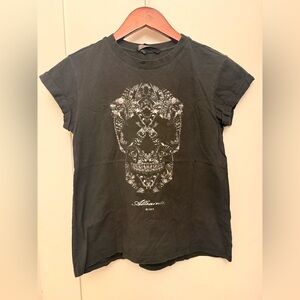 All saints Black Graphic Skull Tee with Floral Detail